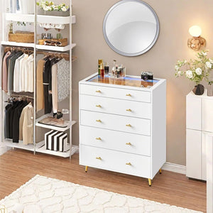 5-Drawer Dresser with LED Lights and Tempered Glass Top