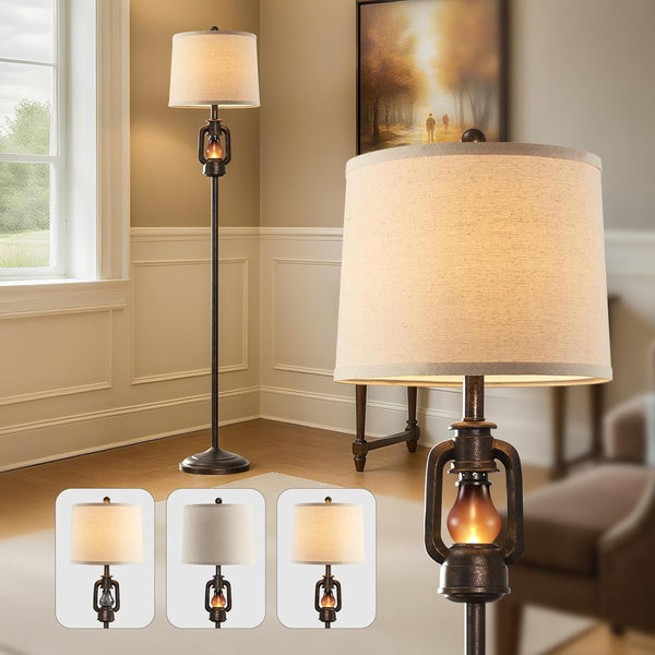 Rustic Farmhouse Floor Lamp with Night Light