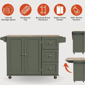 Rolling Kitchen Island Cart with Drop-Leaf Breakfast Bar