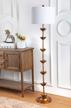 Antique Gold Iron Floor Lamp with Fabric Drum Shade