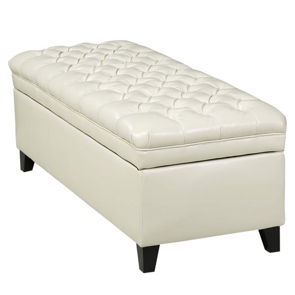 Tufted Fabric Storage Ottoman with Birch Legs