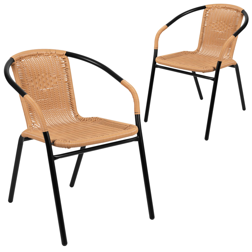 Rattan Stack Chair Set of 2 – Indoor Outdoor Patio Dining Chair