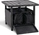 Wicker Patio Side Table with Umbrella Hole and Weight Bags
