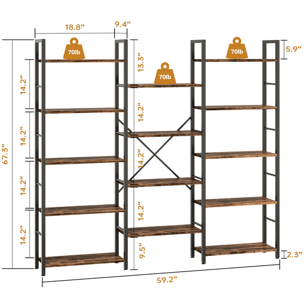 14-Shelf Wide Metal Bookcase with Adjustable Shelves