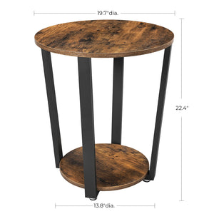 Round Side End Table 2-Tier with Storage Shelf