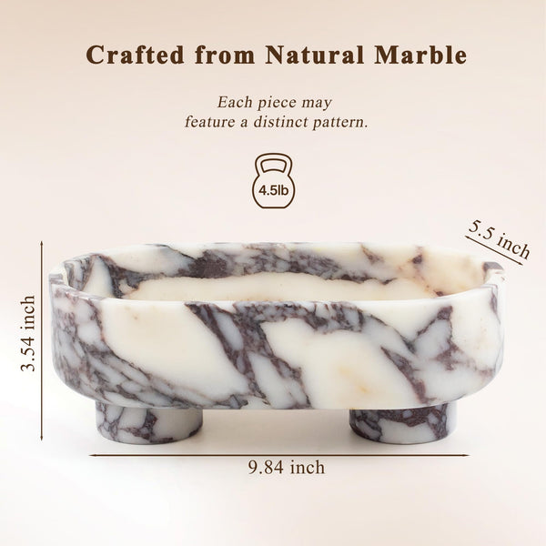 Oval Marble Fruit Bowl – Two-Legged Pedestal, 10"