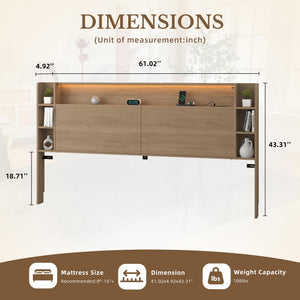Headboard with Shelves, Charging Station & LED Light