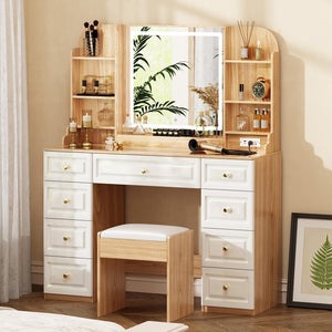 43" Makeup Vanity Desk with Mirror, Lights & Chair