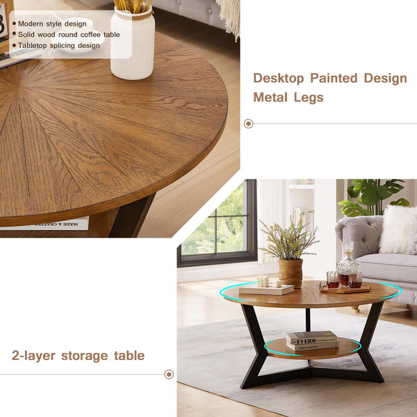 Round Coffee Table with 2-Tier Storage
