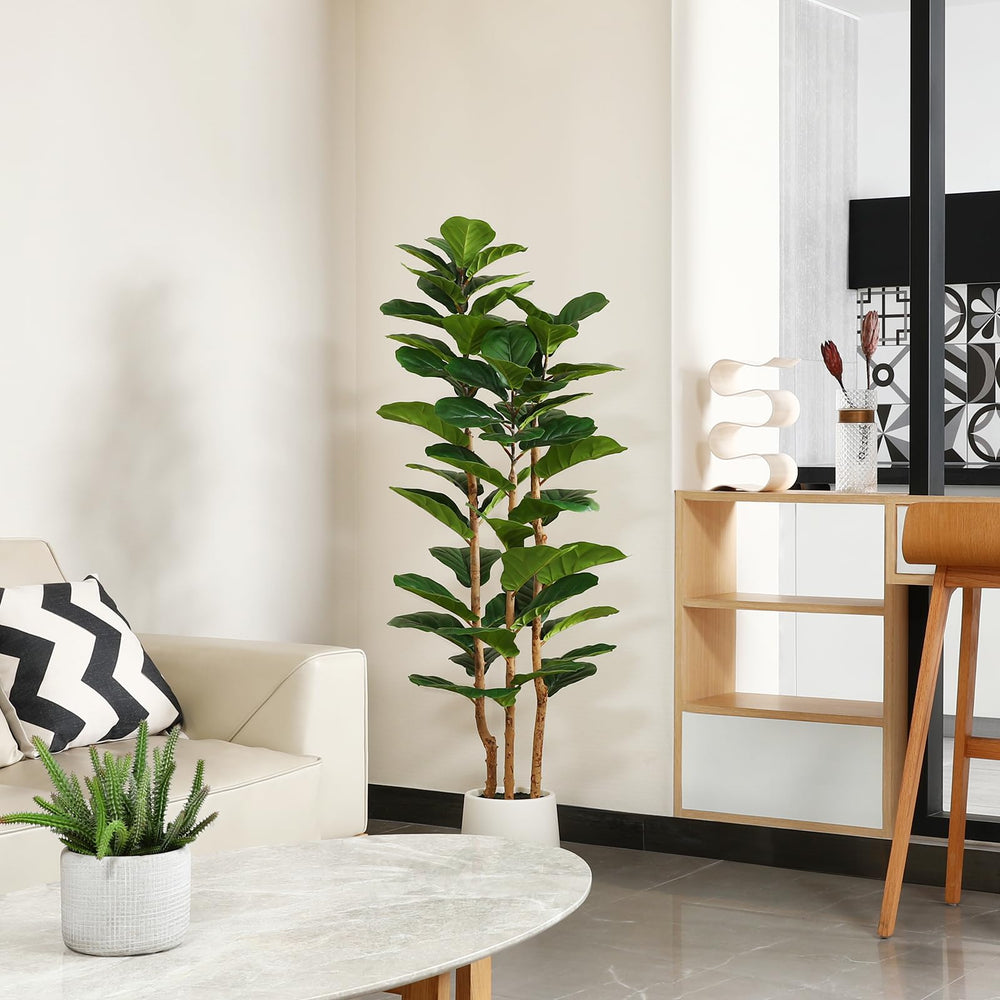 Artificial Fiddle Leaf Fig Tree with White Planter – 5ft, 6ft, 7ft