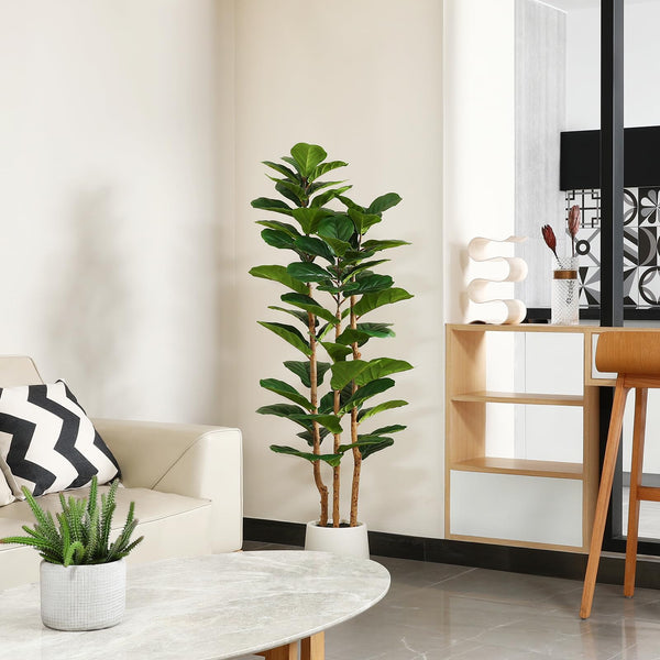 Artificial Fiddle Leaf Fig Tree with White Planter – 5ft, 6ft, 7ft