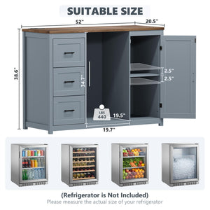 Bar Cabinet with Fridge Space, 3 Drawers, Adjustable Shelves & Power Outlet