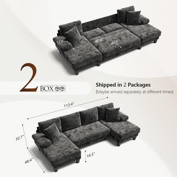 U-Shaped Convertible Sleeper Sofa with Pull-Out Bed