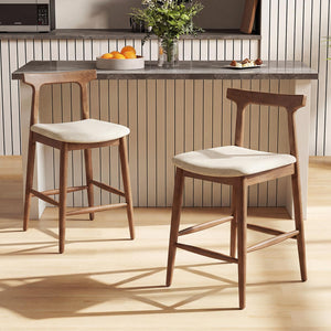 Counter Height Bar Stools Set of 4 – Upholstered Cushioned Seats with Curved Back & Footrest