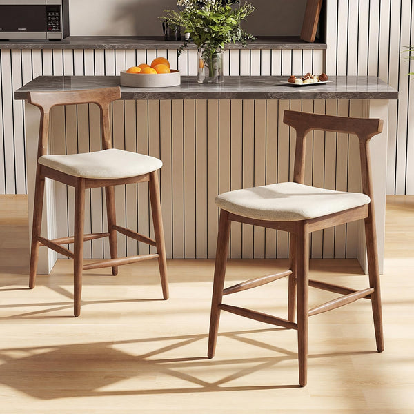 Counter Height Bar Stools Set of 4 – Upholstered Cushioned Seats with Curved Back & Footrest