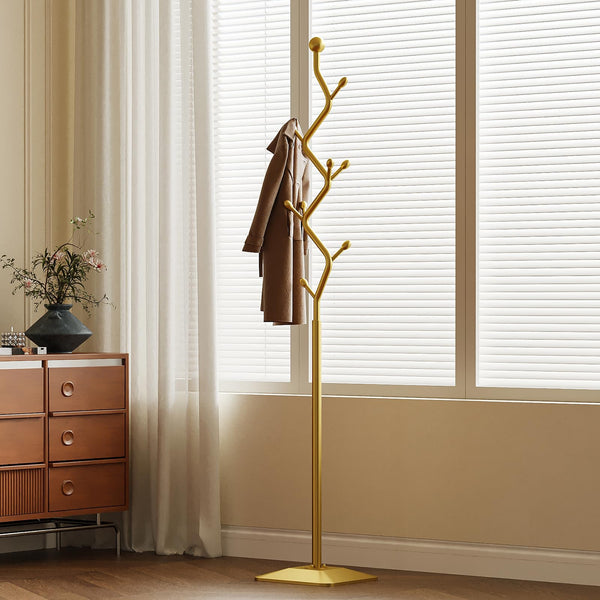 Metal Coat Rack Freestanding with 8 Hooks and Rectangular Base