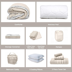Twin XL Dorm Room Complete Bedding & Organizer Set