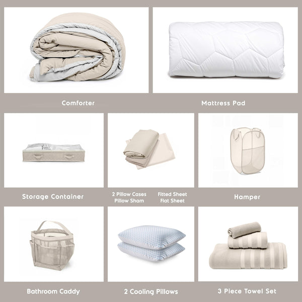 Twin XL Dorm Room Complete Bedding & Organizer Set