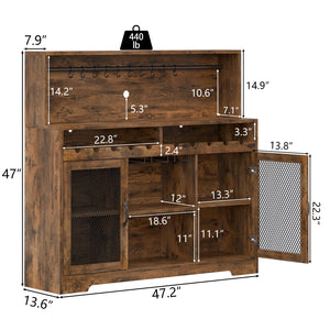 Wine Bar Cabinet with LED Light & Glass Holder