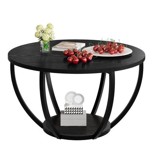 Round Coffee Table 2-Tier with Storage Shelf