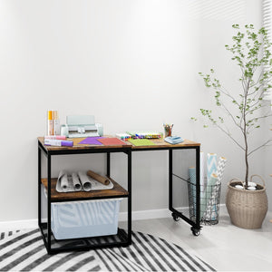 Rolling Printer Stand with Storage Shelves & Extendable Craft Table