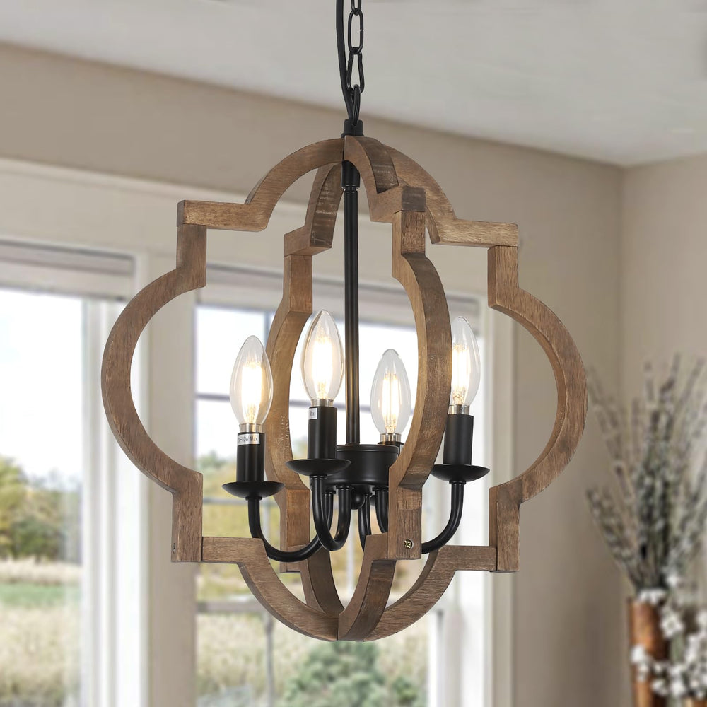 4-Light Wood Farmhouse Chandelier
