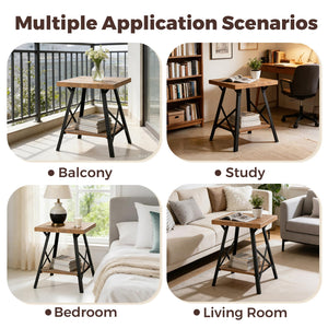 2-Tier Solid Wood End Table with Storage Shelf