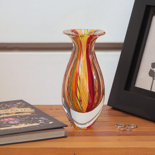 Hand Blown Glass Vase – Red Murano Style Boho Art Glass