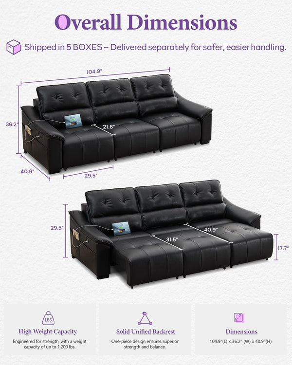 Electric Power Reclining Sectional Sofa with USB Charging