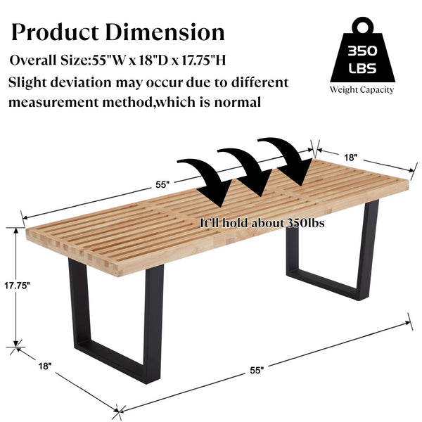 Solid Wood Dining & Entryway Bench with Metal Legs
