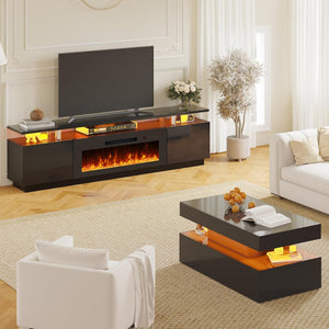 3-Piece Modern Living Room Table Set with Fireplace TV Stand & Coffee Table