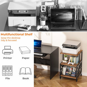 Printer Stand with Lockable Wheels & 3-Tier Storage Shelf