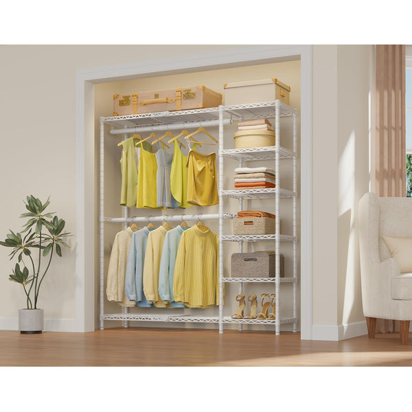 Expandable Freestanding Closet Rack with Shelves and Hanging Rods