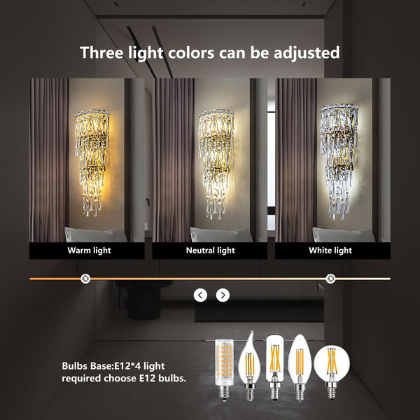 Crystal Wall Sconce Light Fixture – 3-Tier E12 Dimmable Indoor Wall Lamp