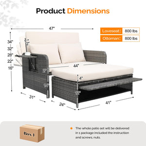Patio Daybed with Storage Ottoman & Adjustable Backrest