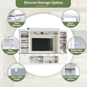 4-Piece TV Stand Entertainment Center with Bookshelf & Wine Rack