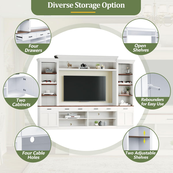 4-Piece TV Stand Entertainment Center with Bookshelf & Wine Rack