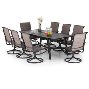 9-Piece Outdoor Patio Dining Set with Swivel Chairs and Extendable Table