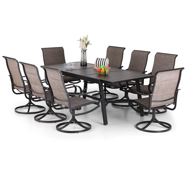 9-Piece Outdoor Patio Dining Set with Swivel Chairs and Extendable Table