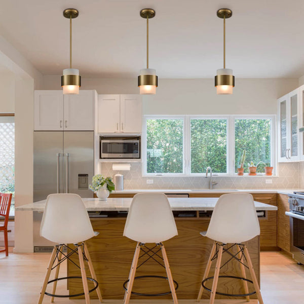 Modern Gold Pendant Light Fixture with Frosted Glass Shade
