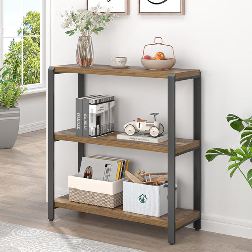 3-Tier Metal & Wood Bookshelf