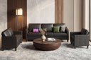Black Faux Leather Sofa Set 3-Piece with USB Charging