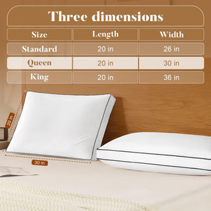 Queen Size Goose Feather Down Bed Pillows – 2 Pack Gusseted