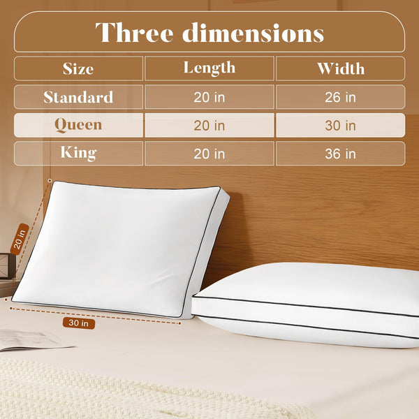 Queen Size Goose Feather Down Bed Pillows – 2 Pack Gusseted