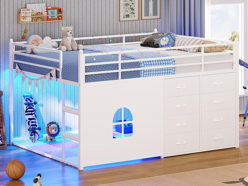 Full Over Twin Bunk Bed with Storage Drawers & RGB Lights