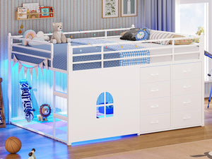 Full Over Twin Bunk Bed with Storage Drawers & RGB Lights