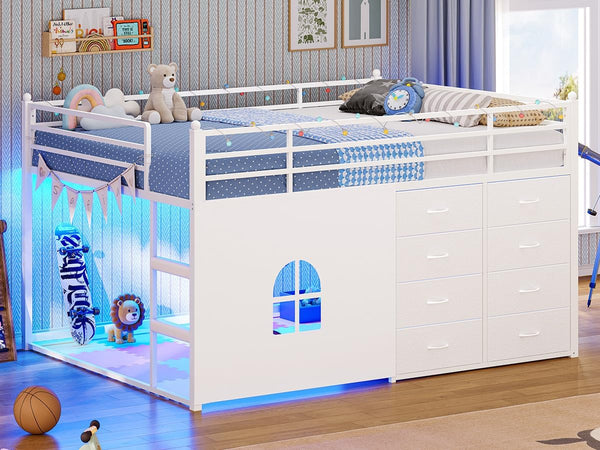 Full Over Twin Bunk Bed with Storage Drawers & RGB Lights