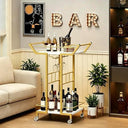 3-Tier Bar Cart with Wine Glass Rack & Wheels