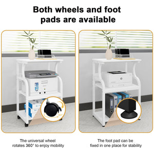 3-Tier Rolling Printer Stand with Adjustable Shelf & Power Outlets