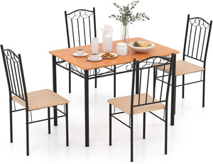 5-Piece Faux Marble Dining Table Set with 4 Cushioned Chairs